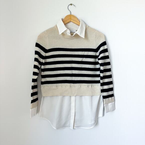 Sandro Cashmere-Wool Striped Shirt Sweater Sky - Picture 1 of 11